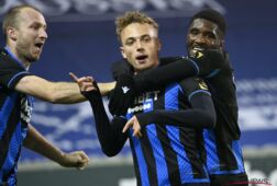 Noa Lang viert zijn treffer tegen Kortrijk namens Club Brugge