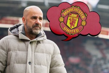 Peter Bosz, met als inzet het logo van Manchester United