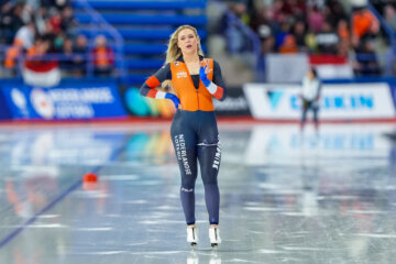 Jutta Leerdam na haar race op het WK