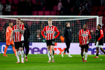 Rick Karsdorp, Jerdy Schouten en Tyrell Malacia na de zeperd tegen Arsenal