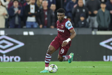 Mohammed Kudus in actie voor West Ham United