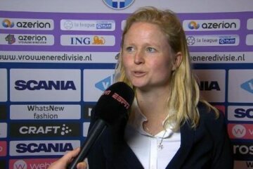 Mariska Kogelman voor de camera van ESPN