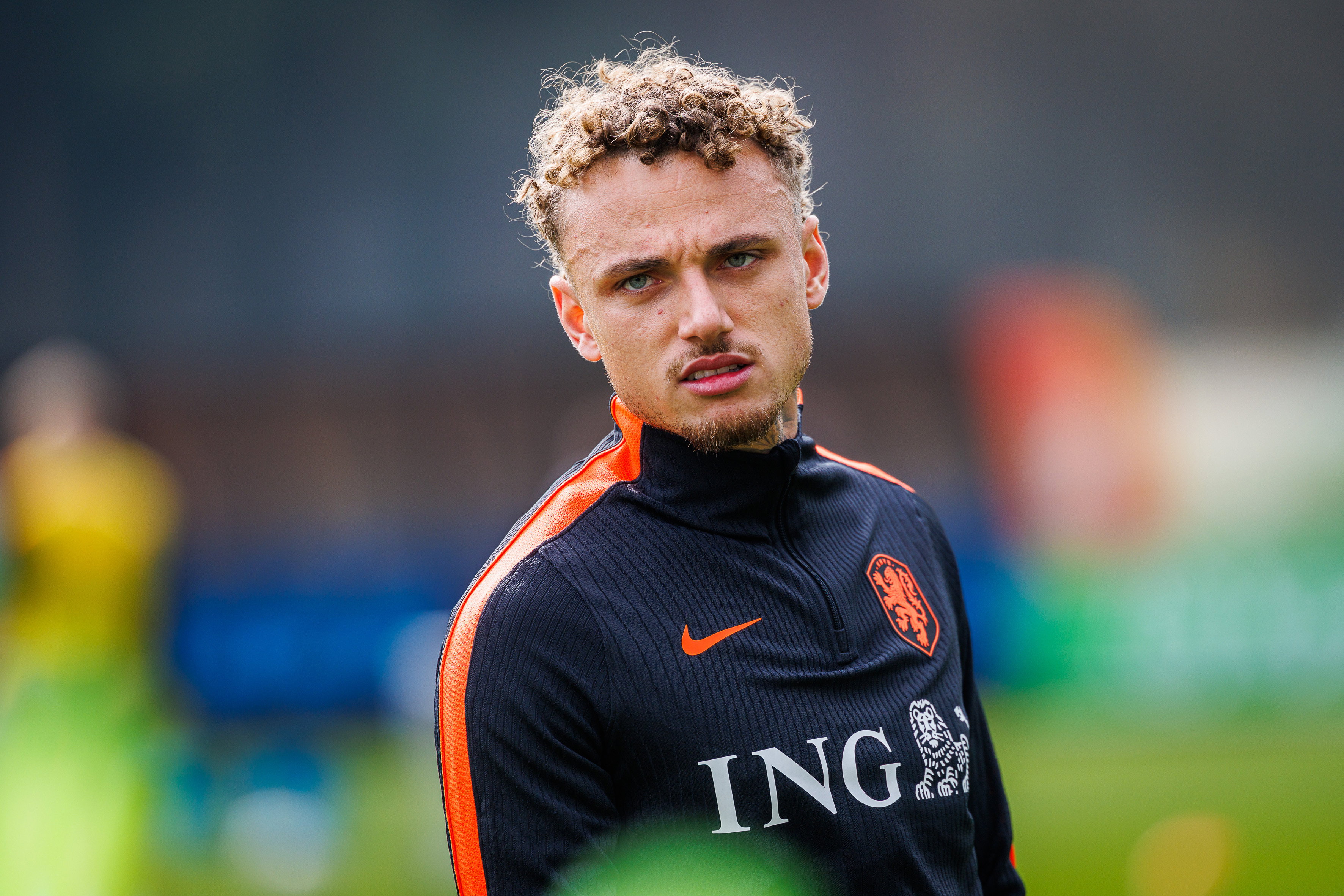 Noa Lang op de training van het Nederlands elftal in Zeist