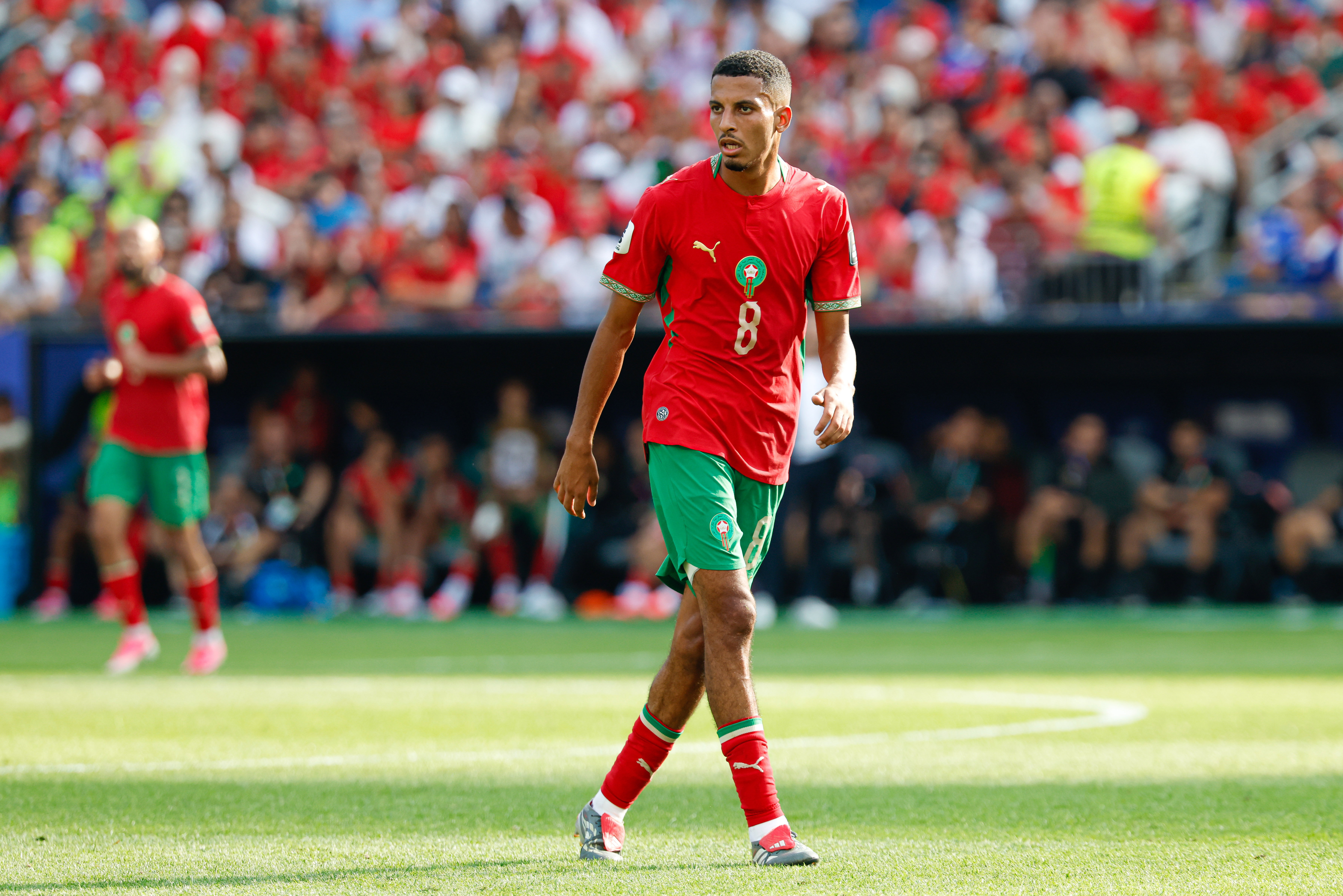 Azzedine Ounahi in actie op het WK met Marokko