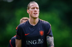 Wout Weghorst tijdens een training van Oranje in Zeist
